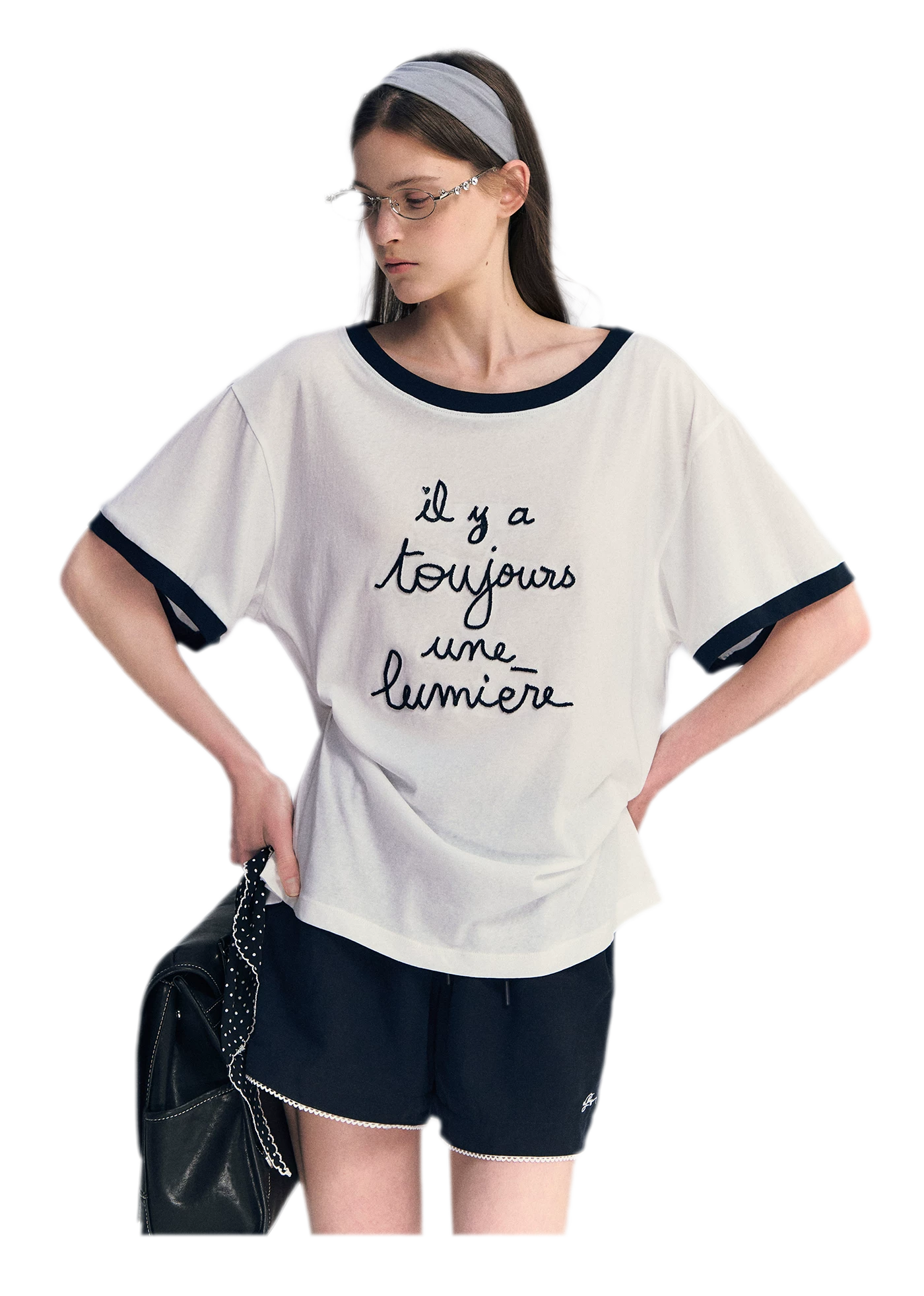 Contrast Rib Knit T-Shirt