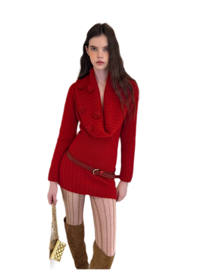 Chunky Knit Cowl Neck Dress