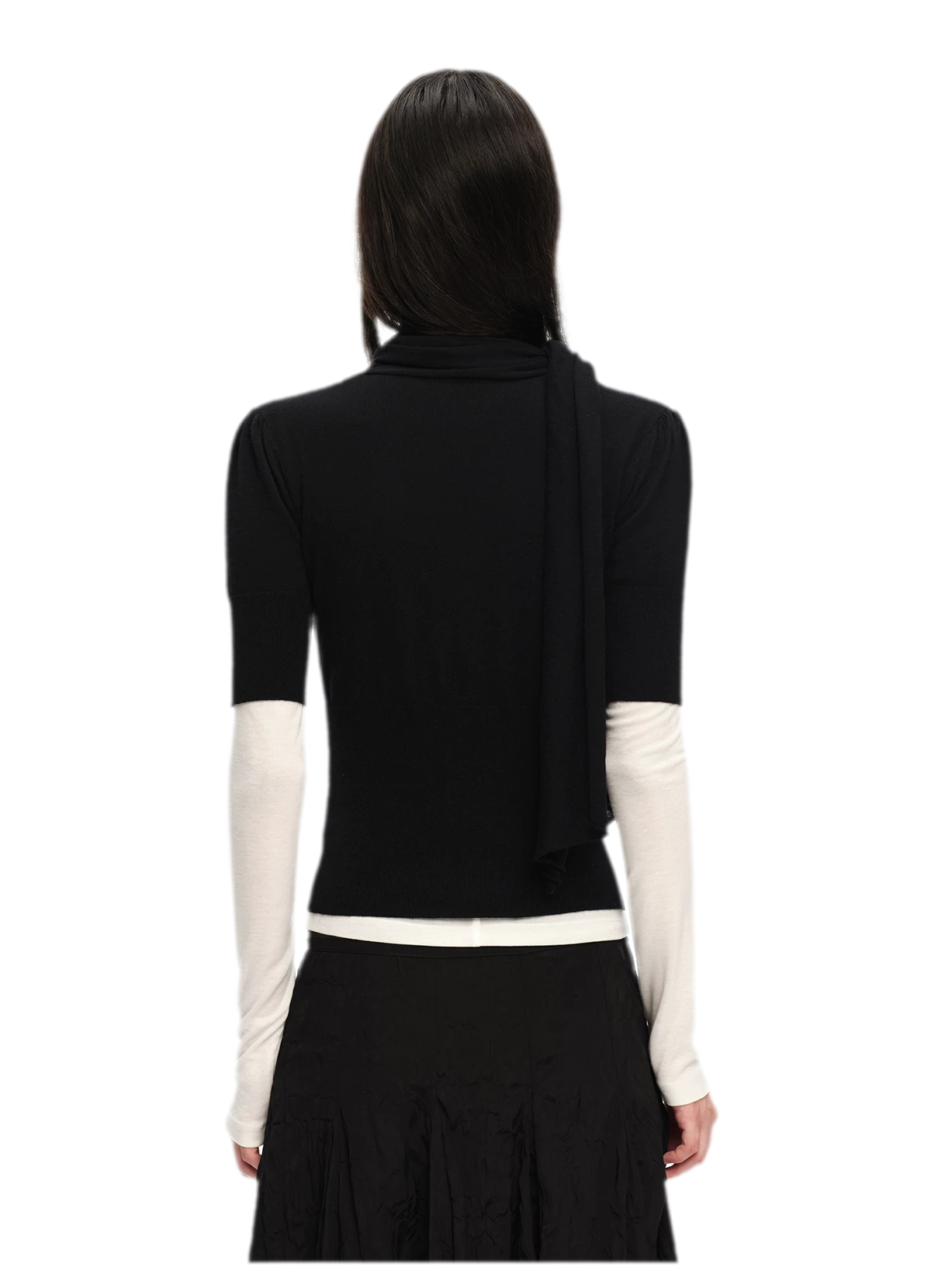 Wool-Blend Scarf-Neck Knit Top