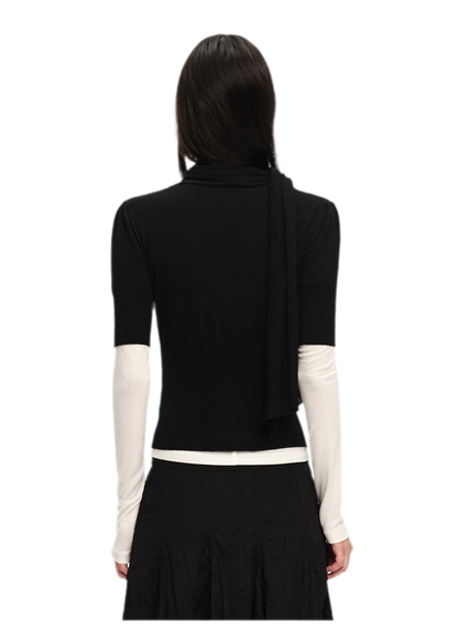 Wool-Blend Scarf-Neck Knit Top