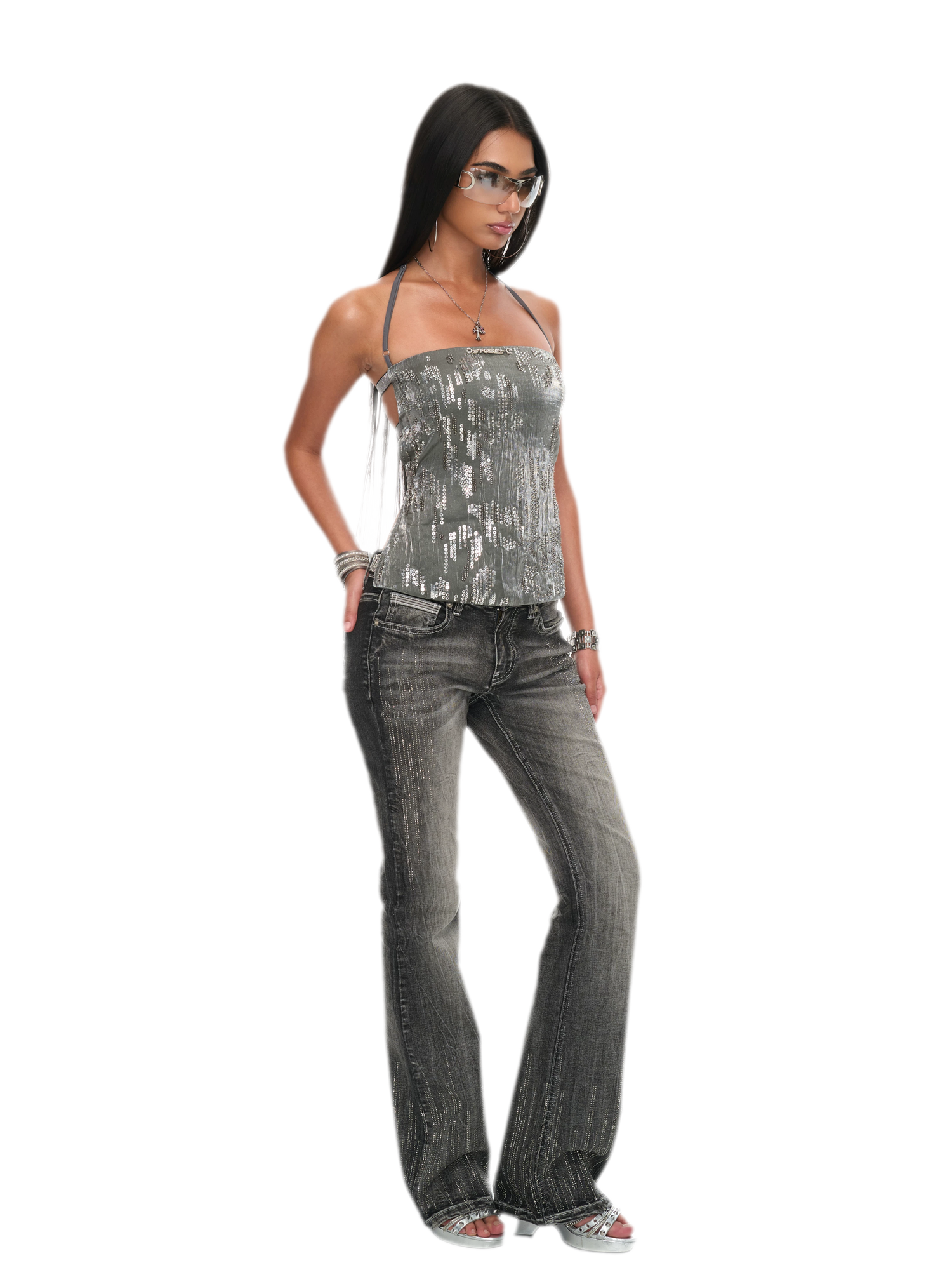 Sequin Cutout Halter Top