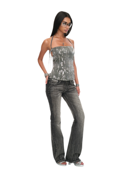 Sequin Cutout Halter Top