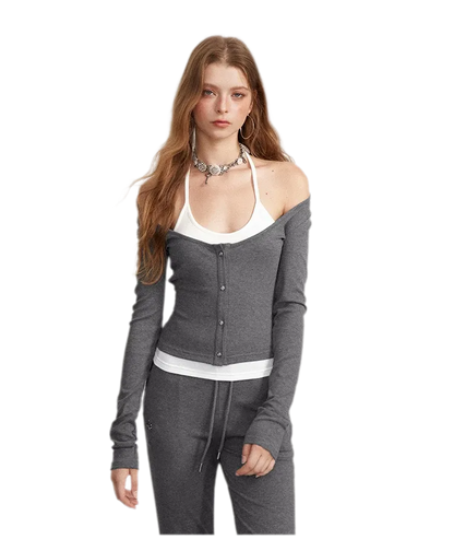 Contrast Tie Layered Pants Set