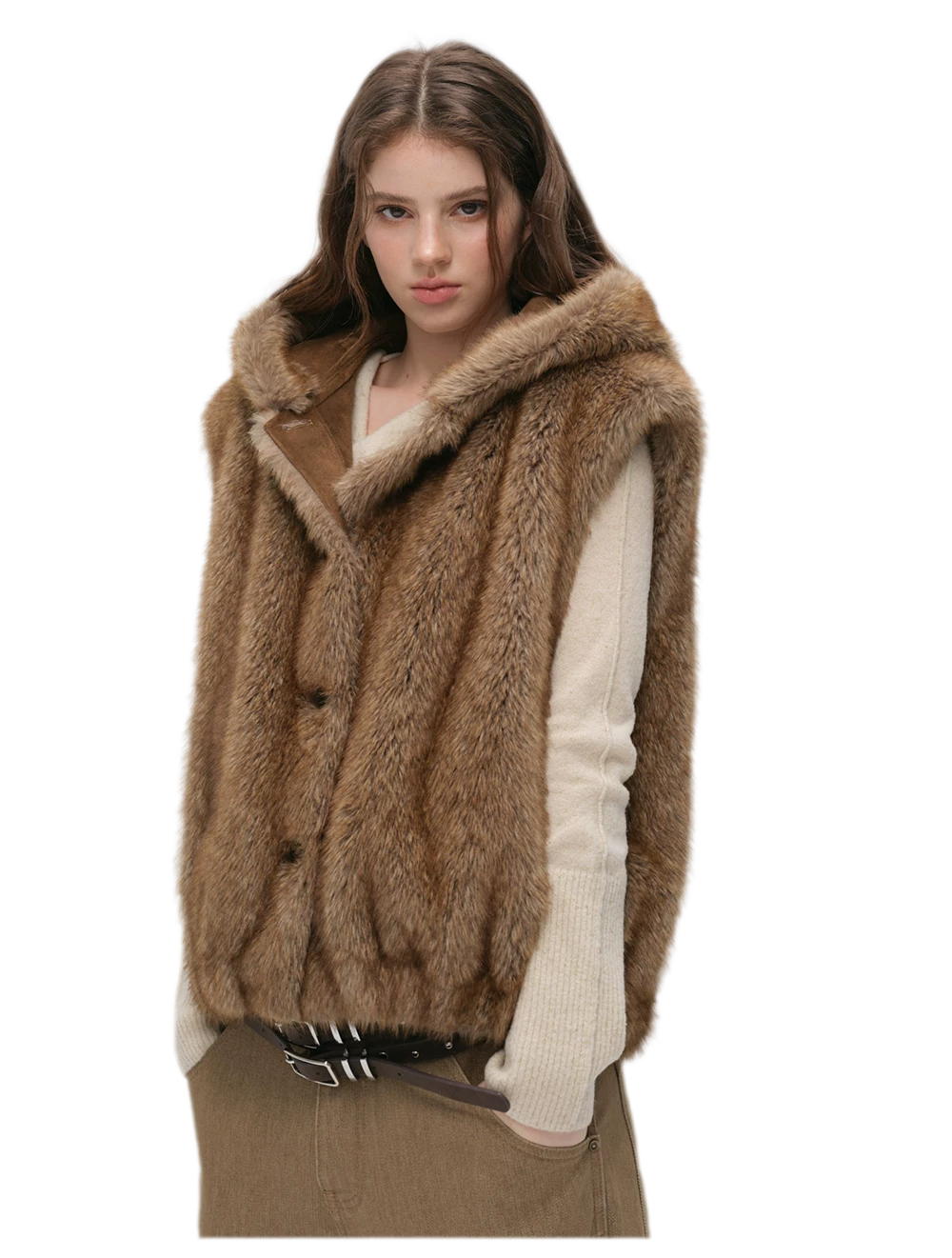 Layered Faux Fur Hooded Vest