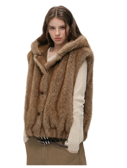 Layered Faux Fur Hooded Vest
