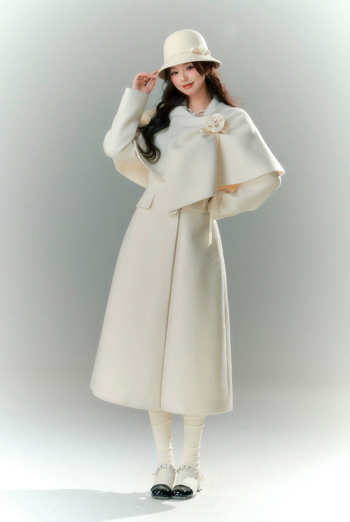 Long-Pile Wool Cape Coat