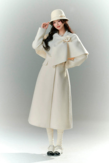 Long-Pile Wool Cape Coat