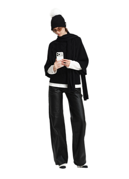 Kabelstrick-Cape-Pullover