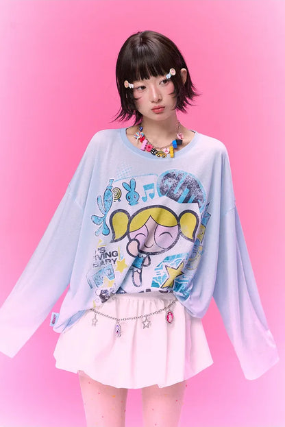Distressed Print Long-Sleeve T-Shirt