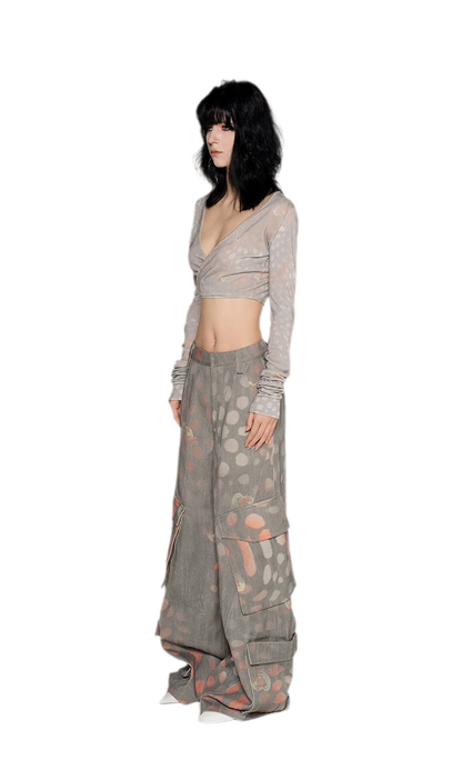 Printed Wide-Leg Cargo Pants