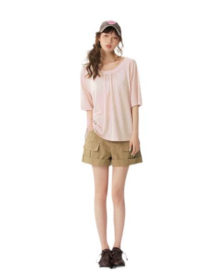 V-Neck Ruched Knit Tee