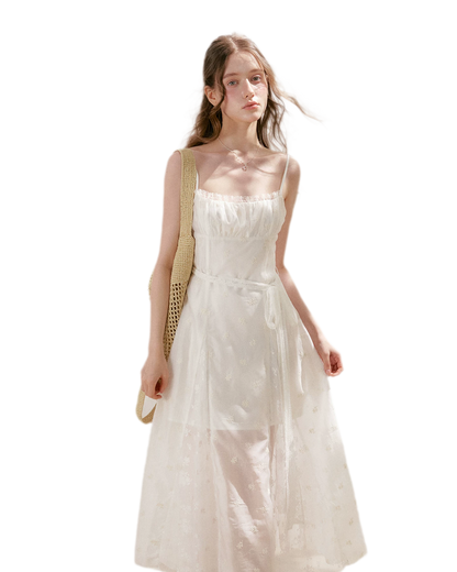 French Embroidered A-line Dress