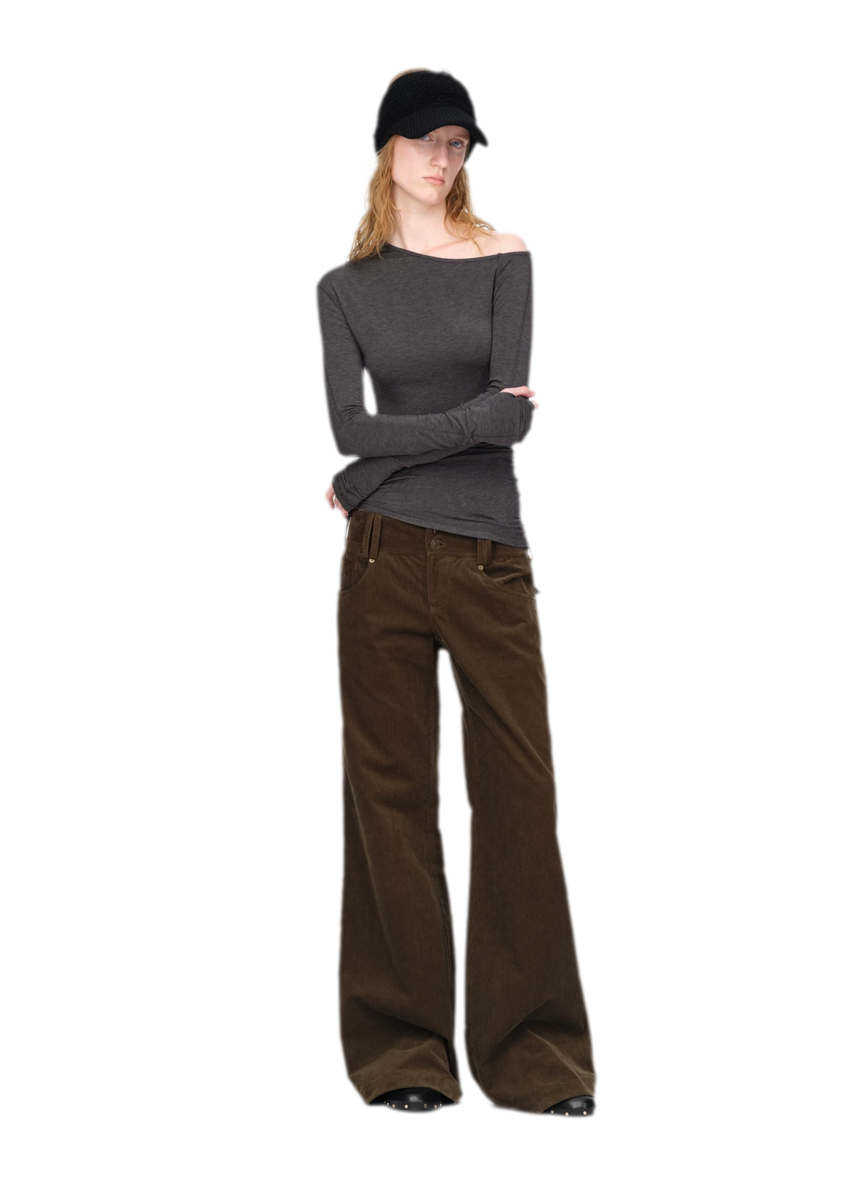 Washed Corduroy Wide-Leg Trousers