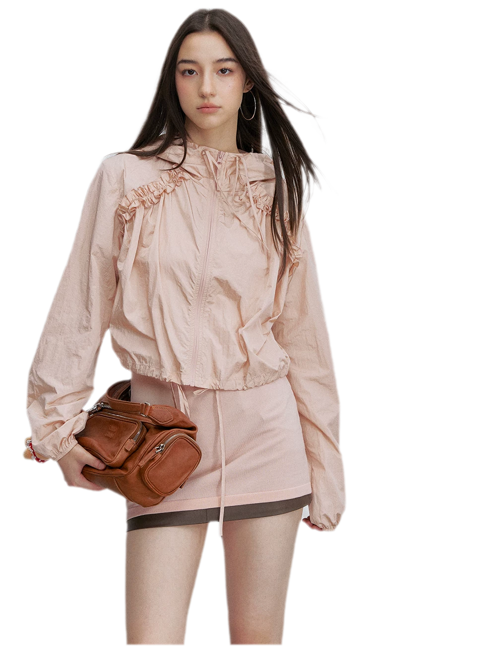 Nylon Ruffle Hooded Jacket
