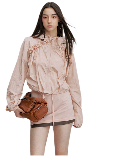 Nylon Ruffle Hooded Jacket