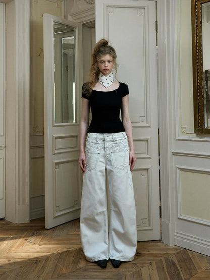 Embroidered Wide-Leg Jeans