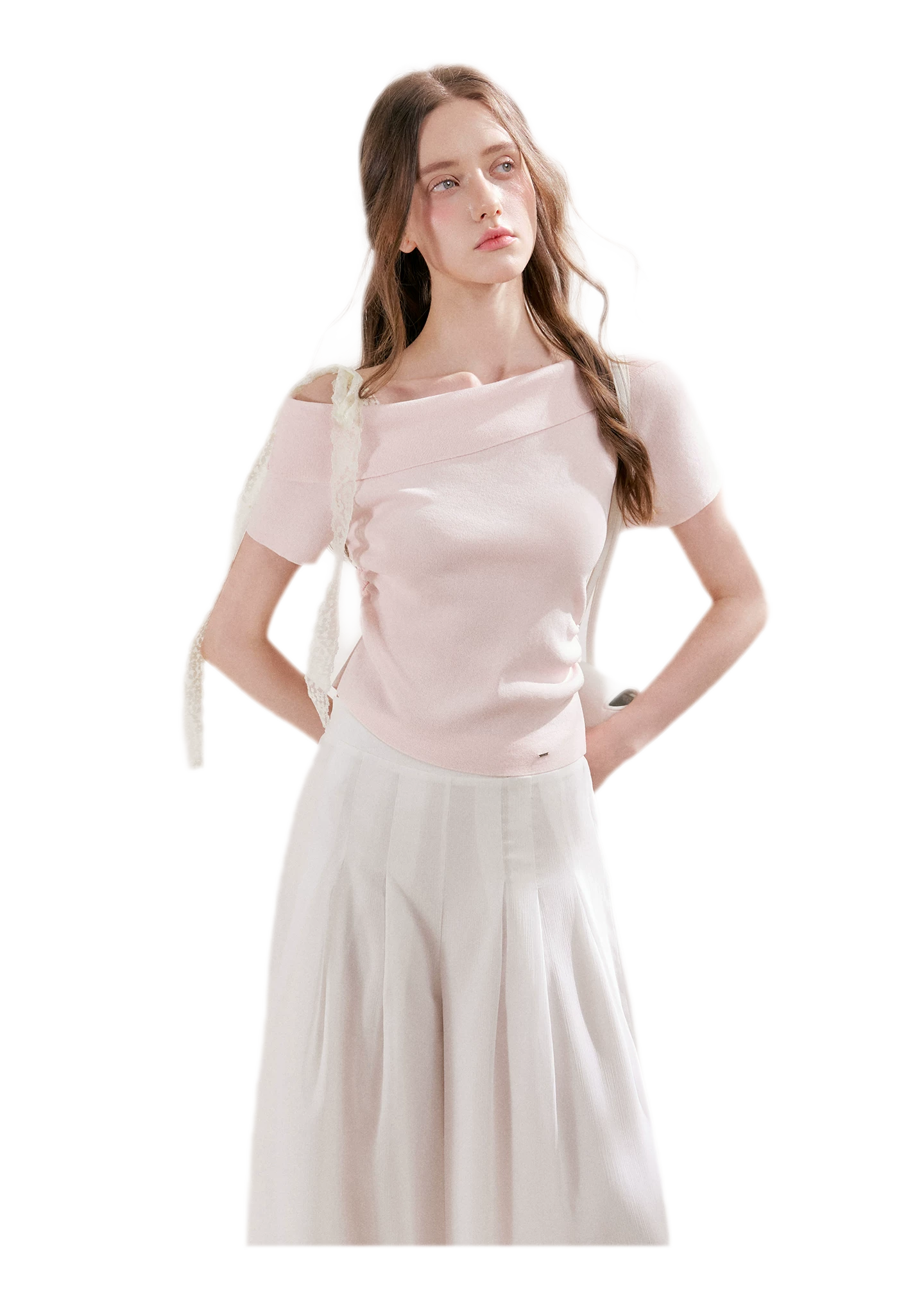 Lace Trim Ruched Knit Top