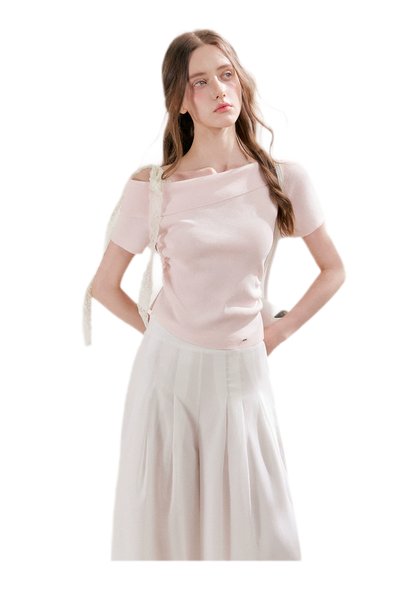 Lace Trim Ruched Knit Top