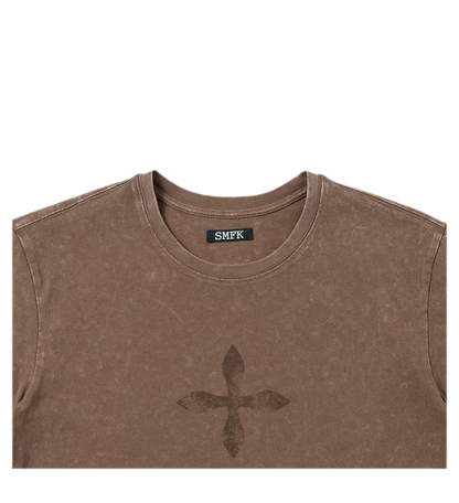 Vintage Washed Cross Embroidered Tee