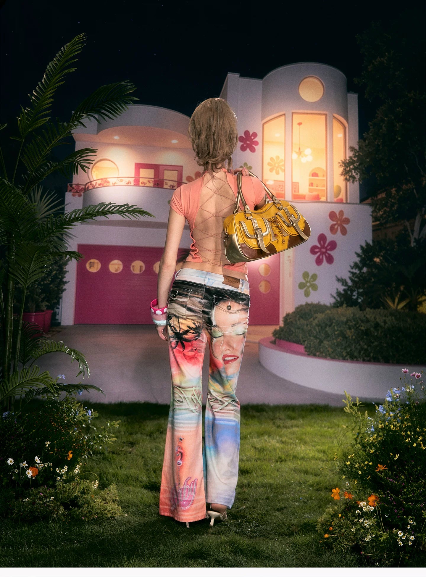 Printed Cotton Wide-Leg Jeans