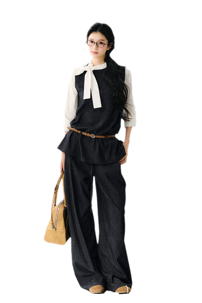 Faux Linen Wide Jeans
