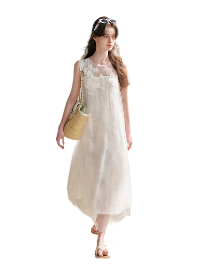Sleeveless Mesh Lace Dress