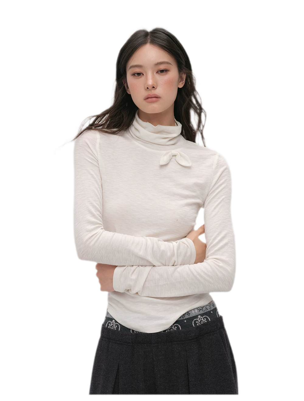 Lyocell Bow High-Neck T-Shirt