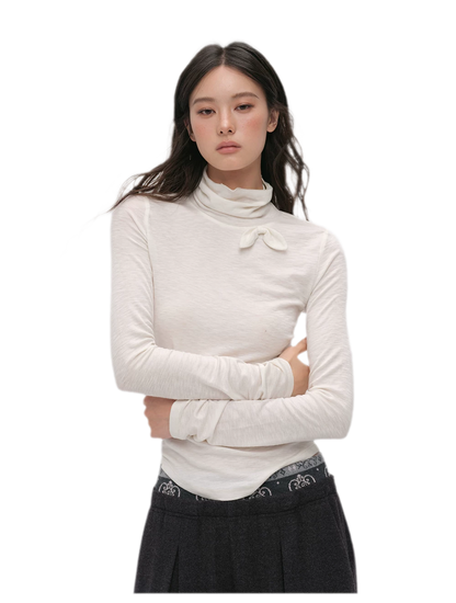 Lyocell Bow High-Neck T-Shirt