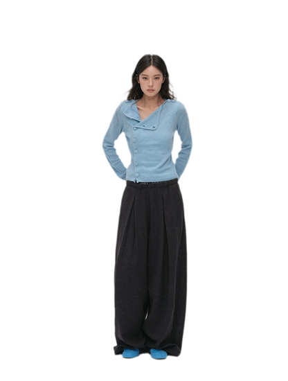 Pleated Contrast Wide-Leg Trousers