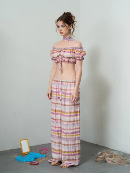 Gradient Plaid Wide-Leg Set