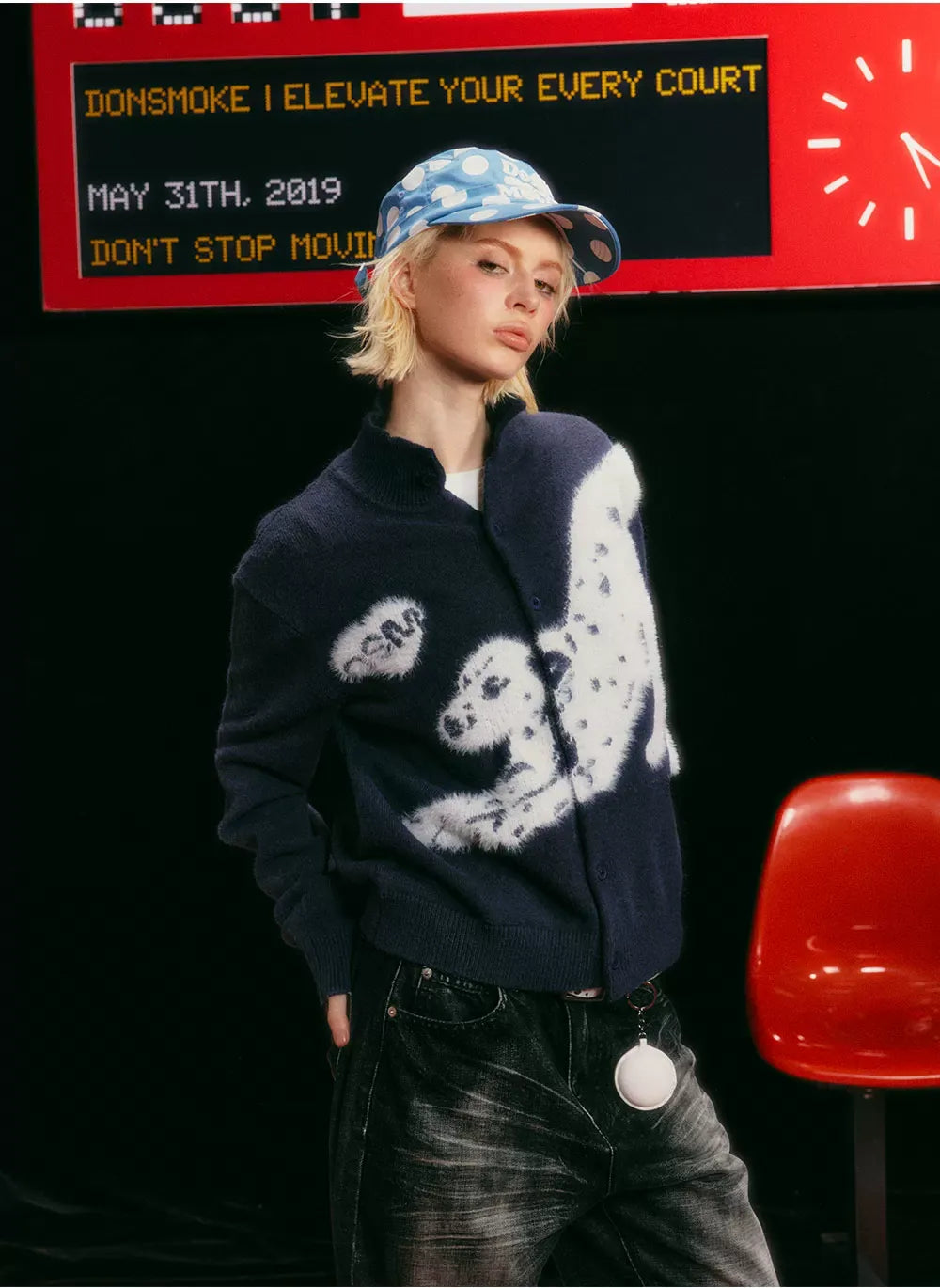 Textured Jacquard Stand-Collar Cardigan