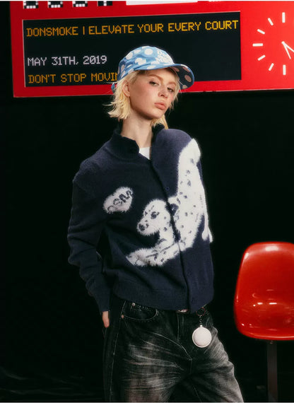 Textured Jacquard Stand-Collar Cardigan