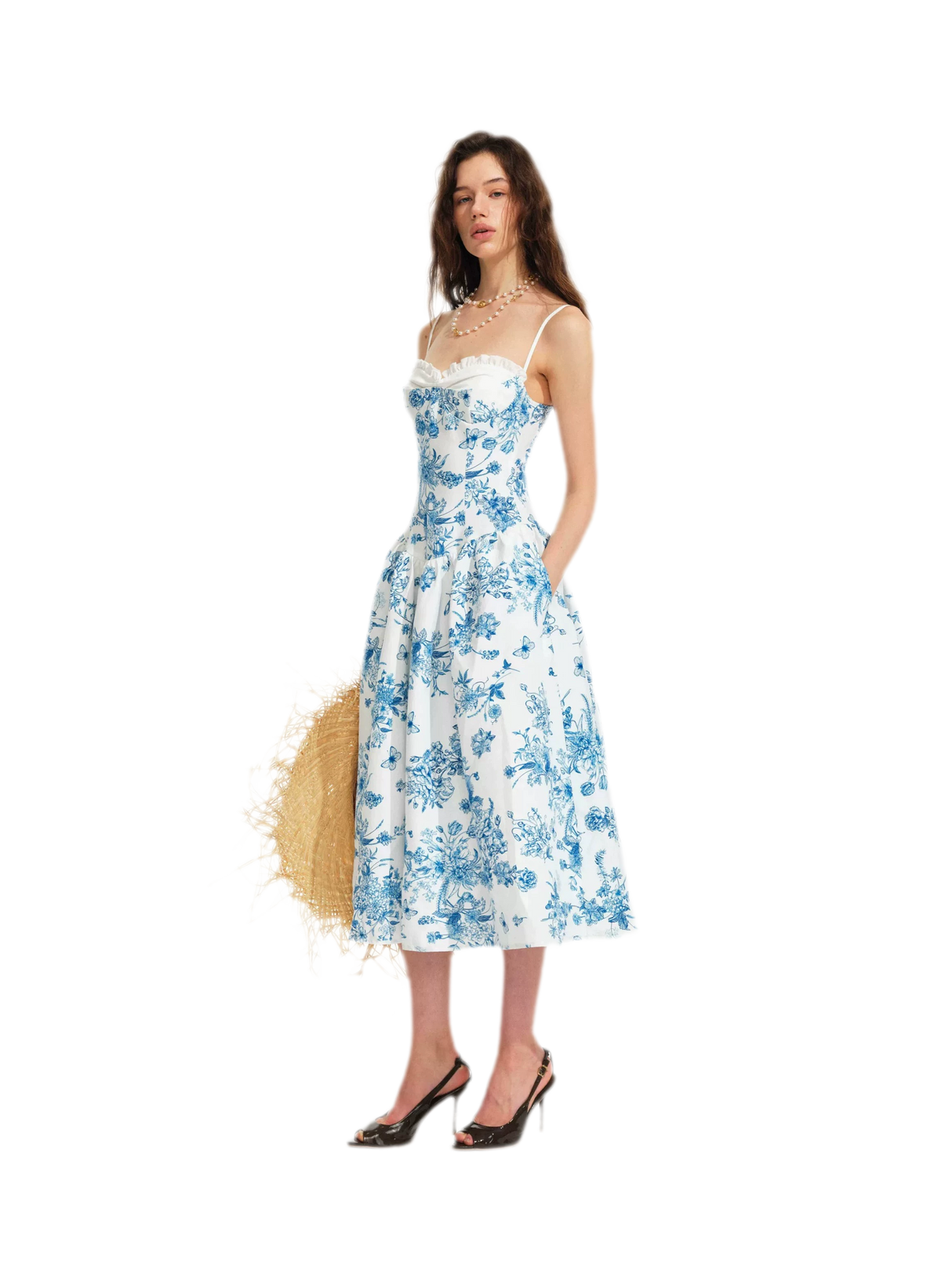 Hand-Drawn Floral Midi Dress