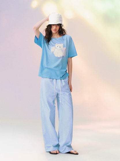 Bow Knot Kitten Short Sleeve T-shirt
