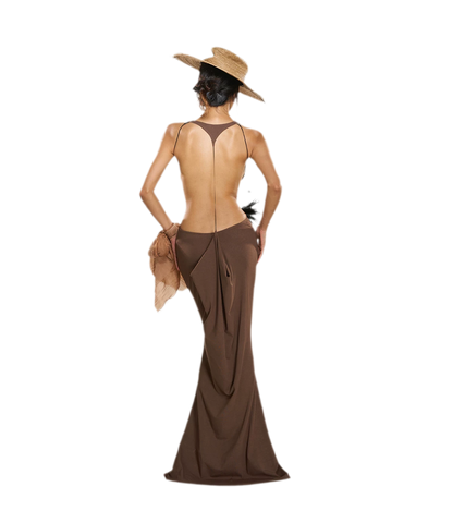 Chain Cutout Ruched Halter Dress