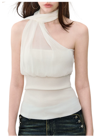 Mesh Scarf-style Tencel Knit Tube Top