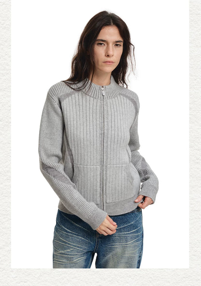 Contrast Jacquard Fitted Knit Cardigan