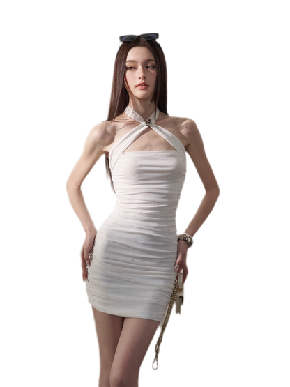 Sparkling Mesh Ruched Dress