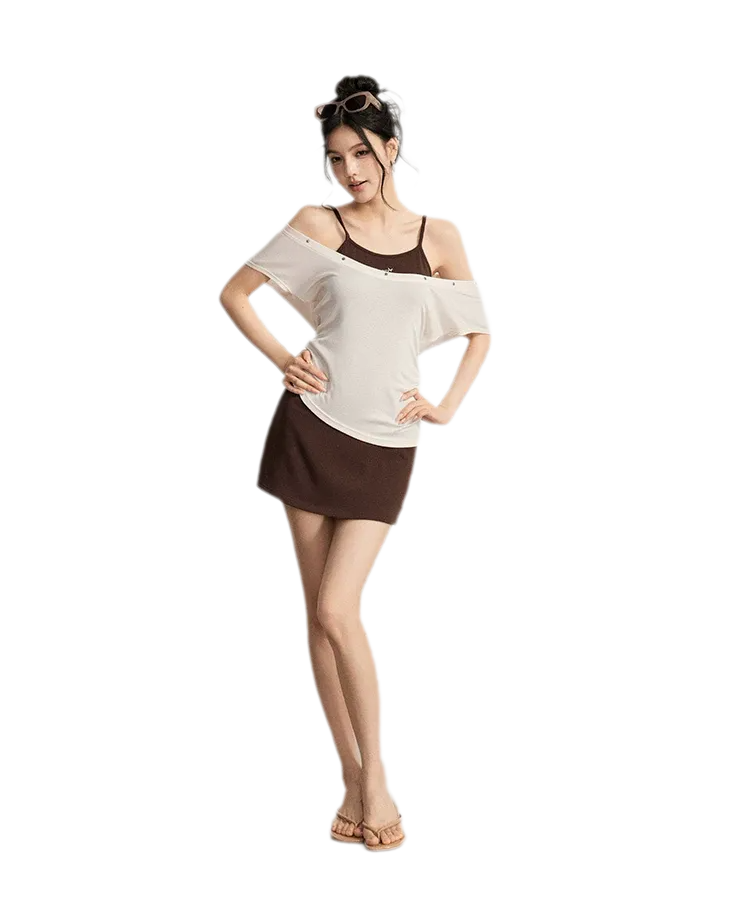 Contrast Strap Dress Set