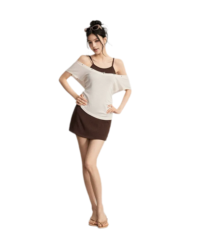 Contrast Strap Dress Set