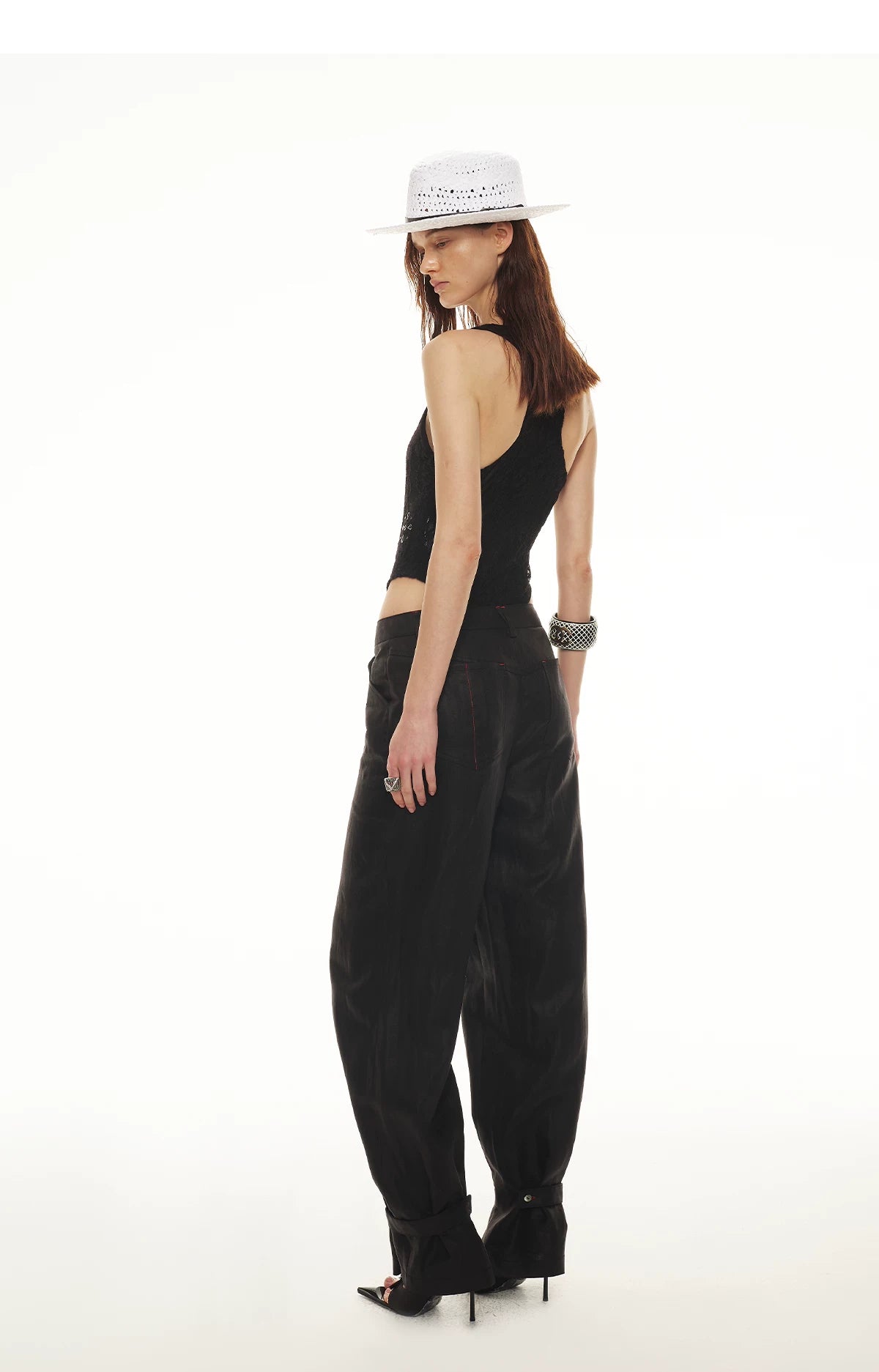 Tencel Linen Vintage Contrast Stitch Casual Pants