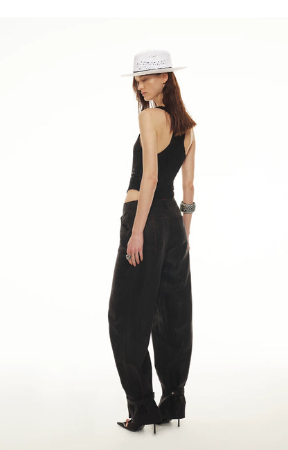 Tencel Linen Vintage Contrast Stitch Casual Pants