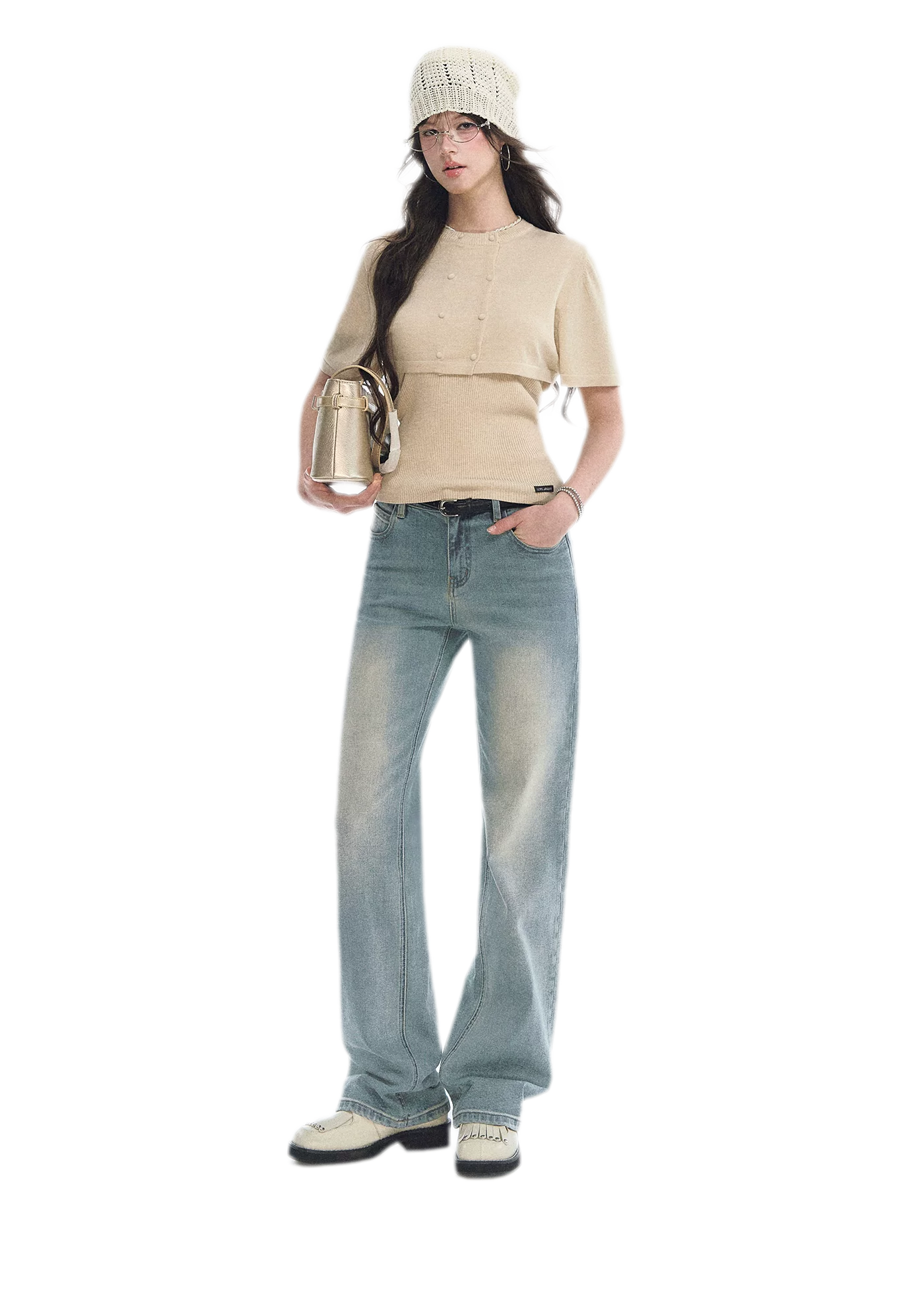 Double-Breasted Cropped Cape Cardigan