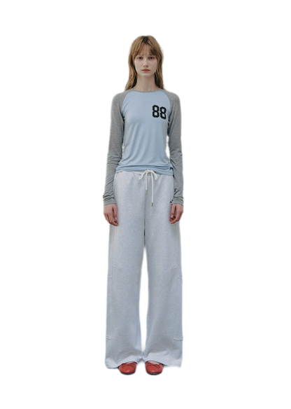 Cotton Curved Wide-Leg Pants