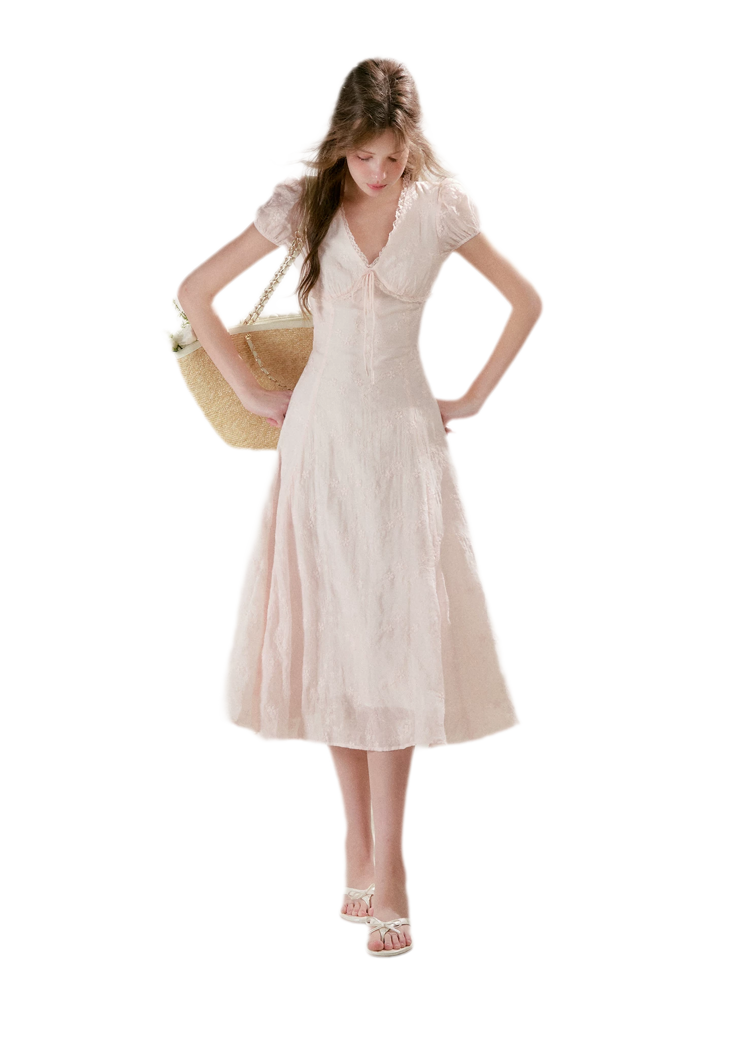 Embroidered Lace Waist Midi Dress