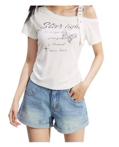 Embroidered Denim Shorts