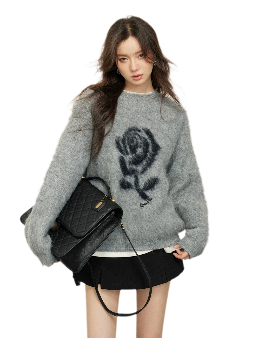 Rose Jacquard Grey Sweater