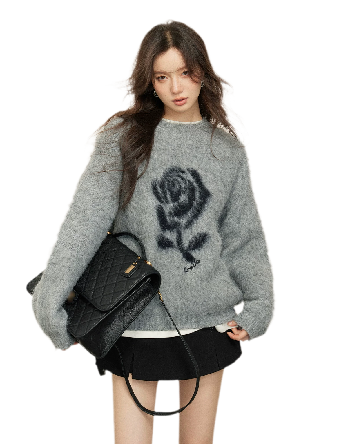 Rose Jacquard Grey Sweater
