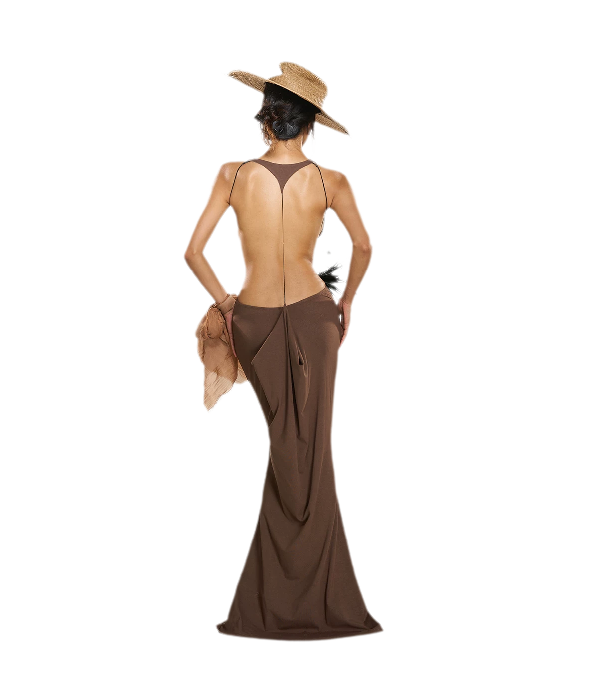 Metal Chain Open-Back Knit Dress
