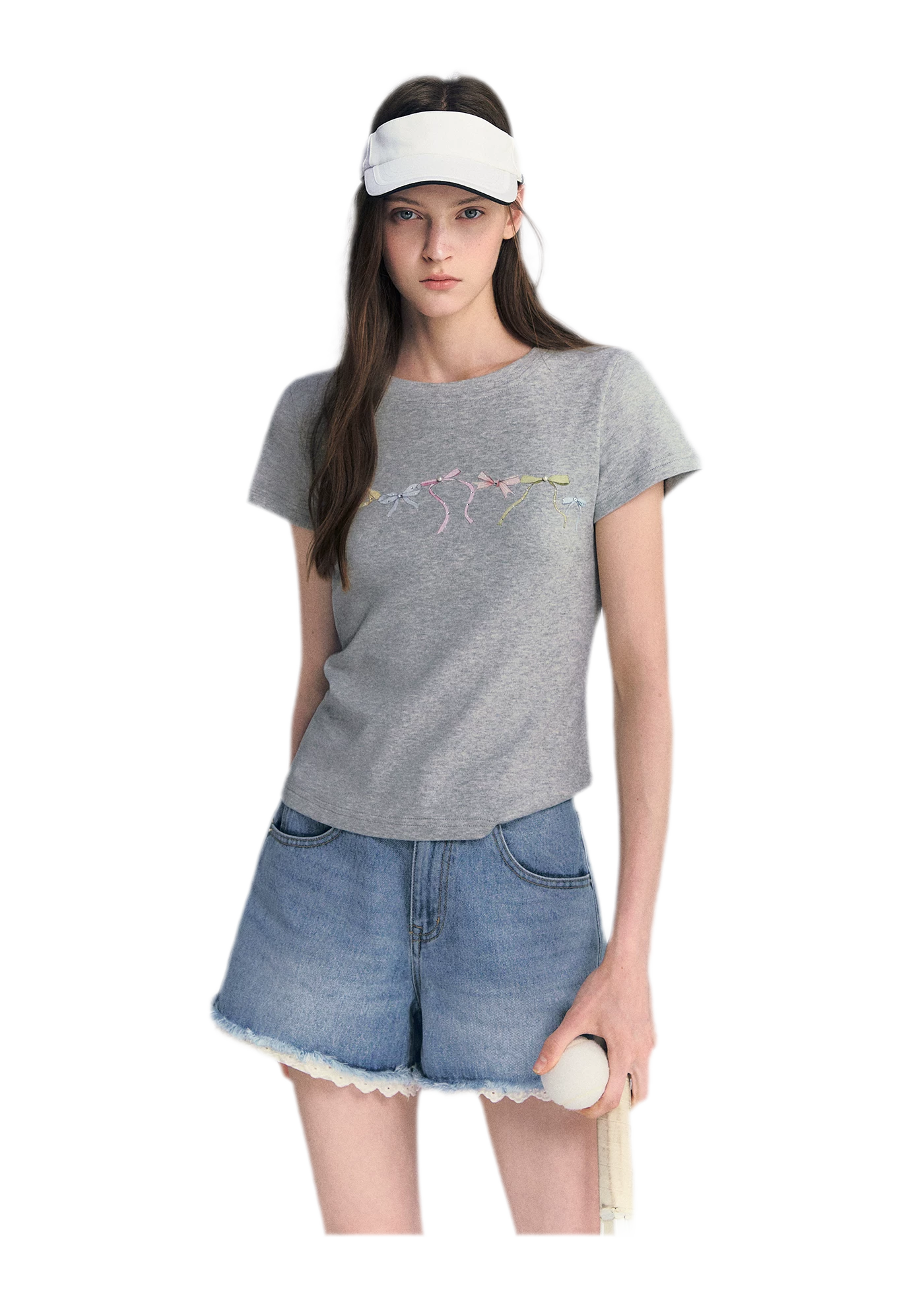 Lace Trim Washed Denim Shorts
